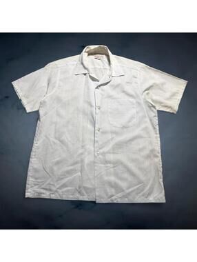 Vintage 70s White Permanent Press Button Up Shirt Mens S USA Made Cotton Blend
